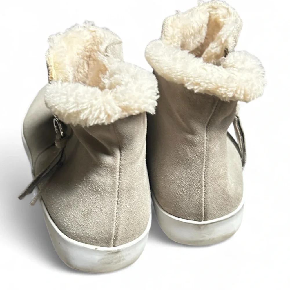 Rebecca Minkoff Shelly Sneaker Boot In Taupe Suede Shearling Lining Size 8.5M